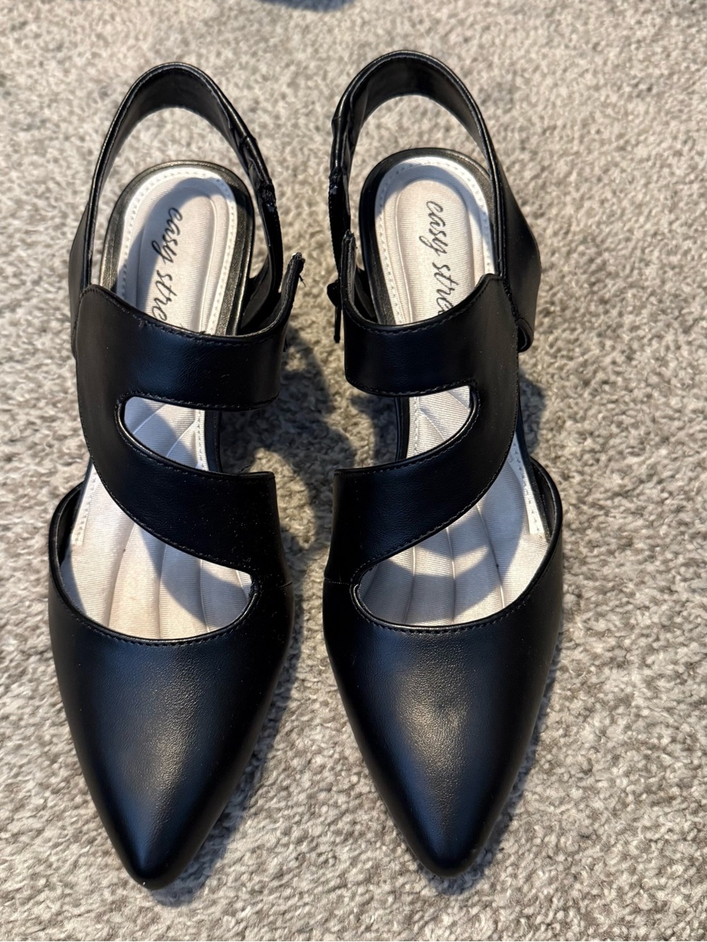 easy street Black Pointed Slingback Heels with Cutout Straps